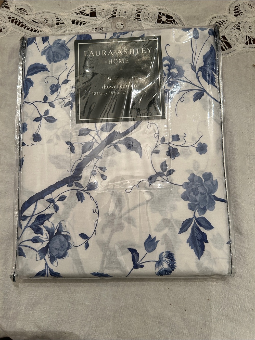 Laura Ashley blue and white shower curtain NIP